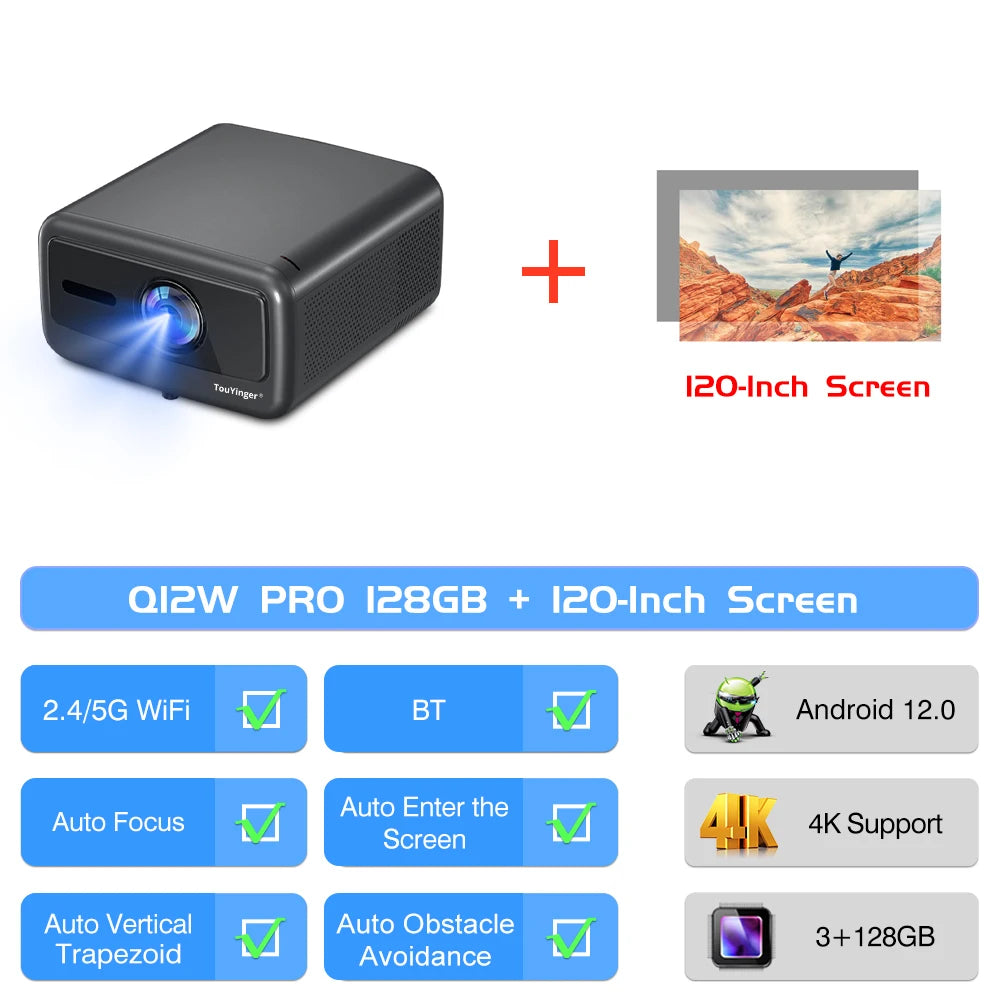 Projetor Touyinger Q12W Pro 2800 ANSI Lumens | Full HD | Compatível com 4K | Wi-Fi | Bluetooth | Smart | Tela Dupla | Home Theater