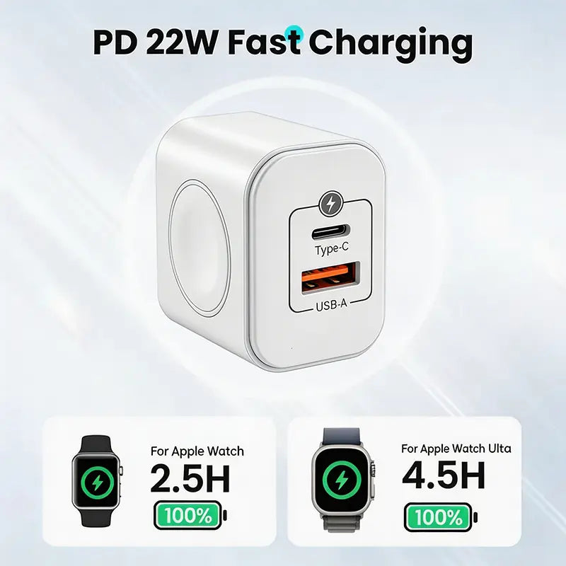 3-In-1Magnetic Wireless Cordless PD USB-C Wall Charger Block - 20W Fast Charging, Compatible with Iwatch Ultra/9/8/7/6, Iphone 17/17 Pro/16/16 Pro/15 Series, Electronic Cellphone, Apple Watch Seires