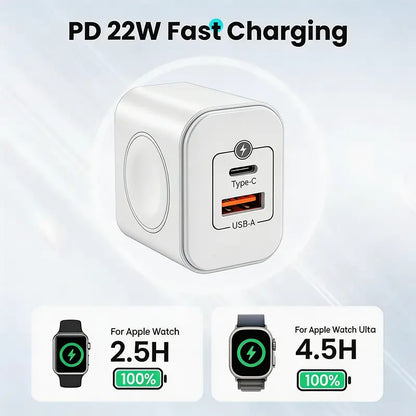 3-In-1Magnetic Wireless Cordless PD USB-C Wall Charger Block - 20W Fast Charging, Compatible with Iwatch Ultra/9/8/7/6, Iphone 17/17 Pro/16/16 Pro/15 Series, Electronic Cellphone, Apple Watch Seires