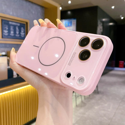 Magnetic Glass Back Panel Protective Phone Case with Candy Colors, HD Lens Film, Shockproof Anti-Fall Cover, Fits Ios Iphone 17-14 Pro Max Series - Summerwins Cellphone Casing Accessories