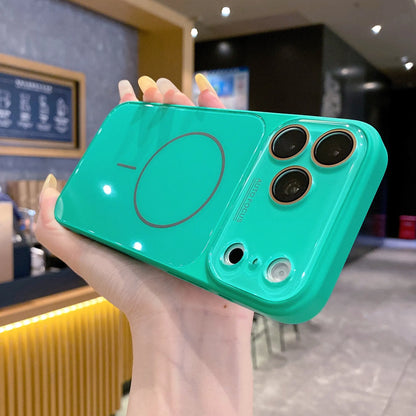 Magnetic Glass Back Panel Protective Phone Case with Candy Colors, HD Lens Film, Shockproof Anti-Fall Cover, Fits Ios Iphone 17-14 Pro Max Series - Summerwins Cellphone Casing Accessories