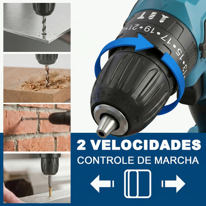Furadeira e Parafusadeira de Impacto 3 em 1 21V | 2 Baterias de 6500mAh | Kit Completo com 28 Acessórios | Carregador Bivolt