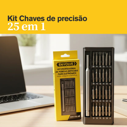 Kit de Ferramentas de Precisão Magnéticas com 24 Peças para Reparo de Games e Eletrônicos + Chave Caneta em Liga de Alumínio com Estojo Organizador Preto