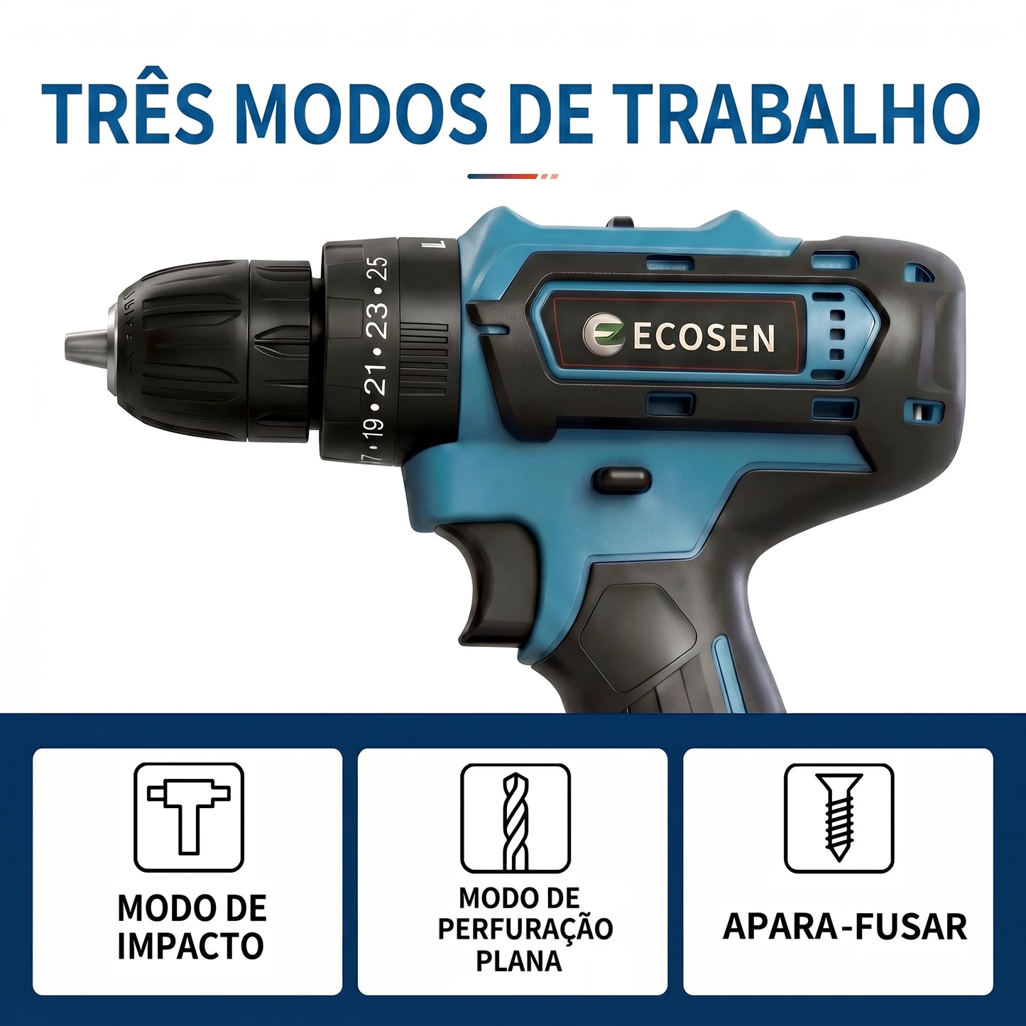 Furadeira e Parafusadeira de Impacto 3 em 1 21V | 2 Baterias de 6500mAh | Kit Completo com 28 Acessórios | Carregador Bivolt