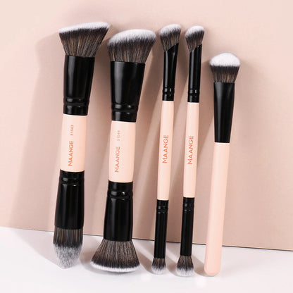 Kit de Pincéis MAANGE 5 Peças | Ideal para Base, Corretivo, Contorno, Blush e Olhos