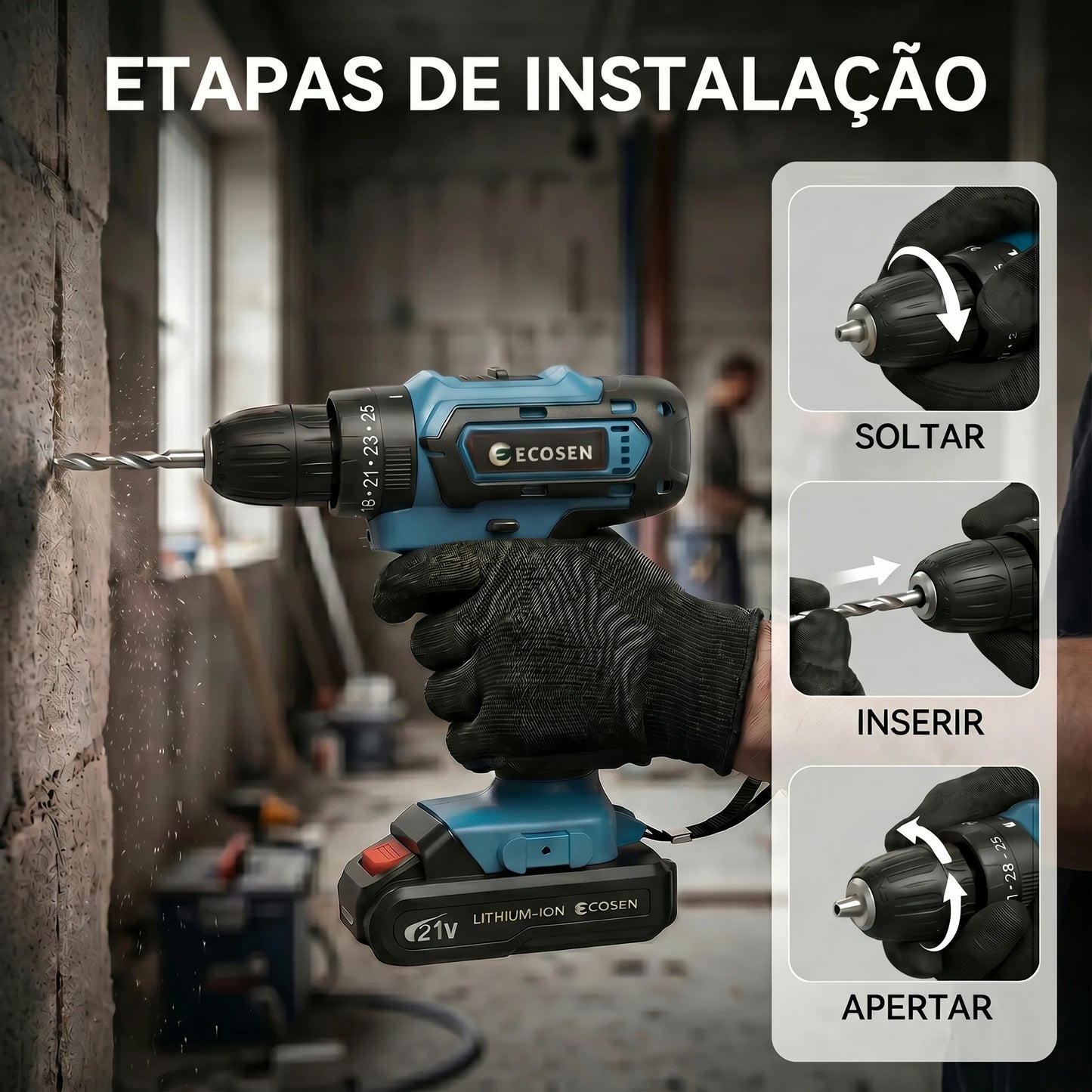 Furadeira e Parafusadeira de Impacto 3 em 1 21V | 2 Baterias de 6500mAh | Kit Completo com 28 Acessórios | Carregador Bivolt