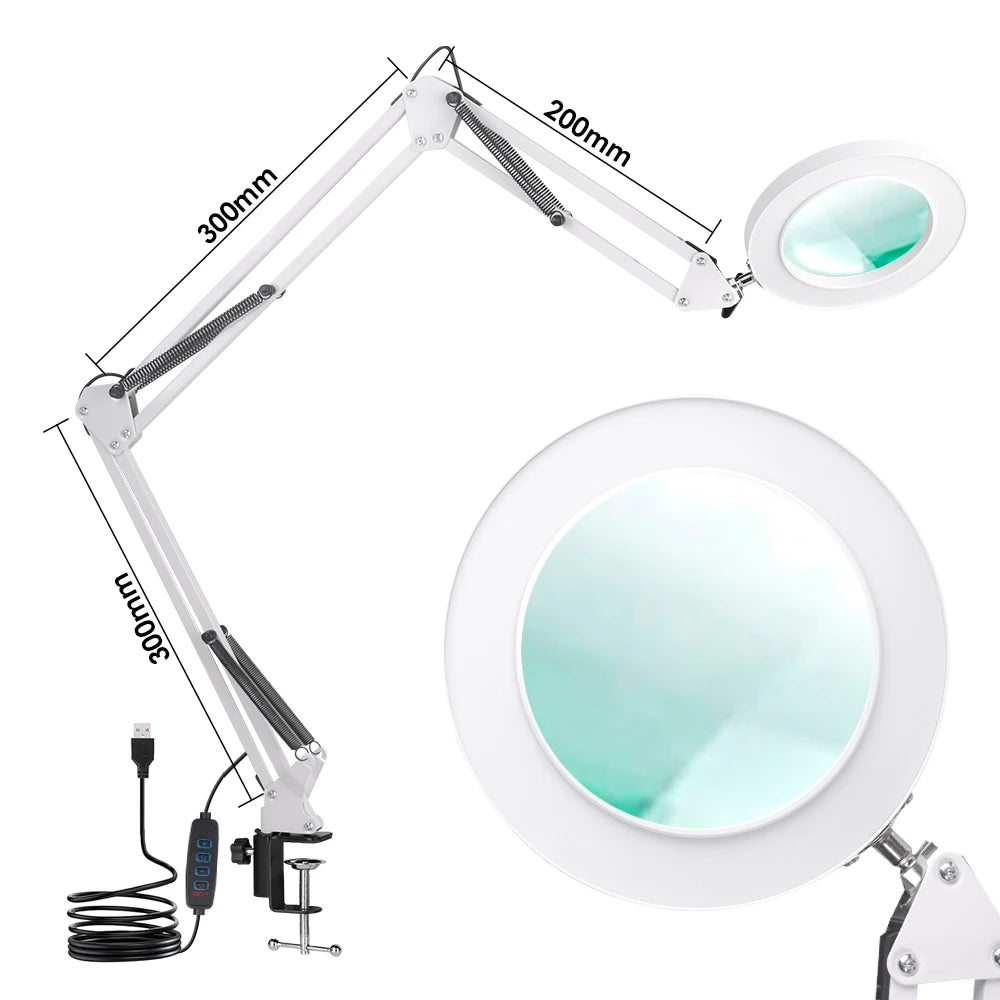 Lupa de Mesa com LED e Braço Dobrável | 3 Modos de Luz | Perfeita para Estética e Trabalhos de Precisão