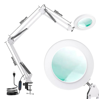 Lupa de Mesa com LED e Braço Dobrável | 3 Modos de Luz | Perfeita para Estética e Trabalhos de Precisão