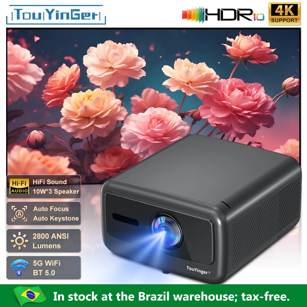 Projetor Touyinger Q12W Pro 2800 ANSI Lumens | Full HD | Compatível com 4K | Wi-Fi | Bluetooth | Smart | Tela Dupla | Home Theater