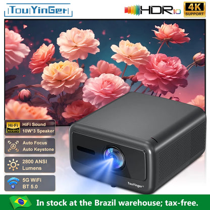Projetor Touyinger Q12W Pro 2800 ANSI Lumens | Full HD | Compatível com 4K | Wi-Fi | Bluetooth | Smart | Tela Dupla | Home Theater