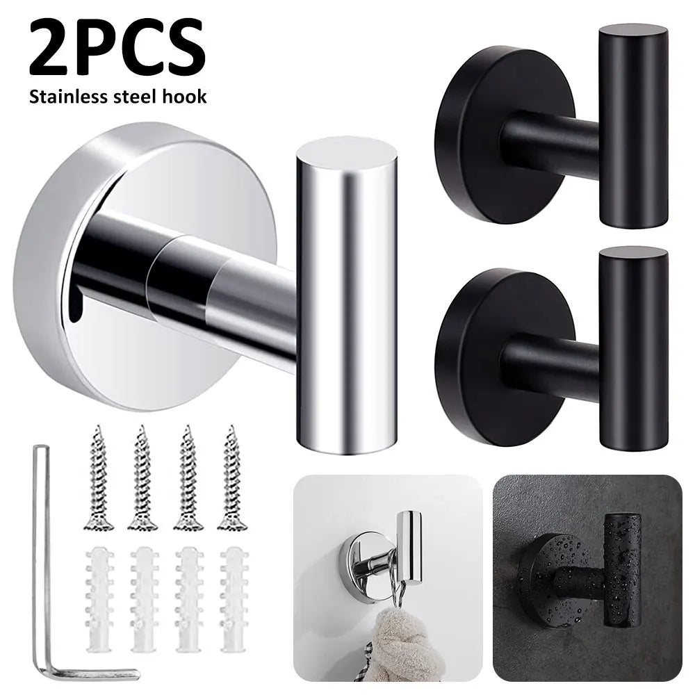 Kit com 2 Ganchos de Parede em Aço Inoxidável | Suporte para Toalhas, Roupas, Chaves e Acessórios