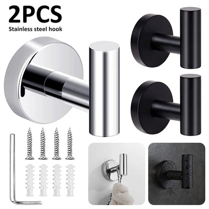 Kit com 2 Ganchos de Parede em Aço Inoxidável | Suporte para Toalhas, Roupas, Chaves e Acessórios