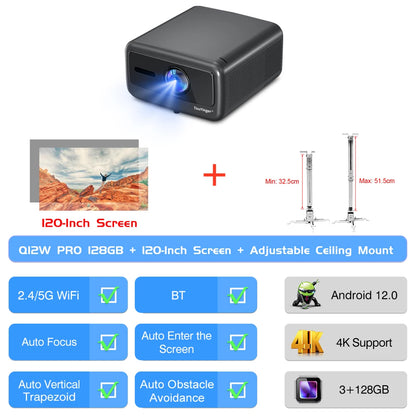 Projetor Touyinger Q12W Pro 2800 ANSI Lumens | Full HD | Compatível com 4K | Wi-Fi | Bluetooth | Smart | Tela Dupla | Home Theater