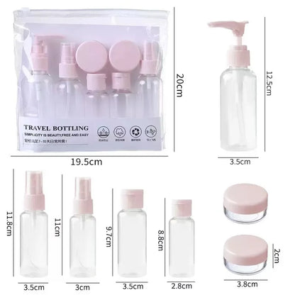 Kit de Frascos de Viagem 7 Peças para Cosméticos | Necessaire com Frascos Reutilizáveis para Shampoo, Creme, Perfume e Skincare