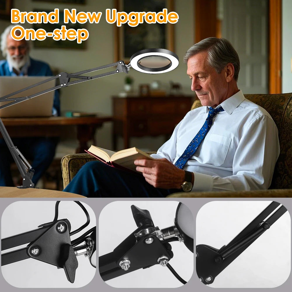 Lupa de Mesa com LED e Braço Dobrável | 3 Modos de Luz | Perfeita para Estética e Trabalhos de Precisão