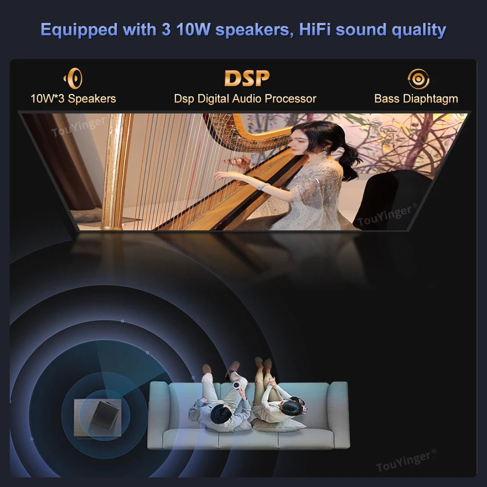 Projetor Touyinger Q12W Pro 2800 ANSI Lumens | Full HD | Compatível com 4K | Wi-Fi | Bluetooth | Smart | Tela Dupla | Home Theater