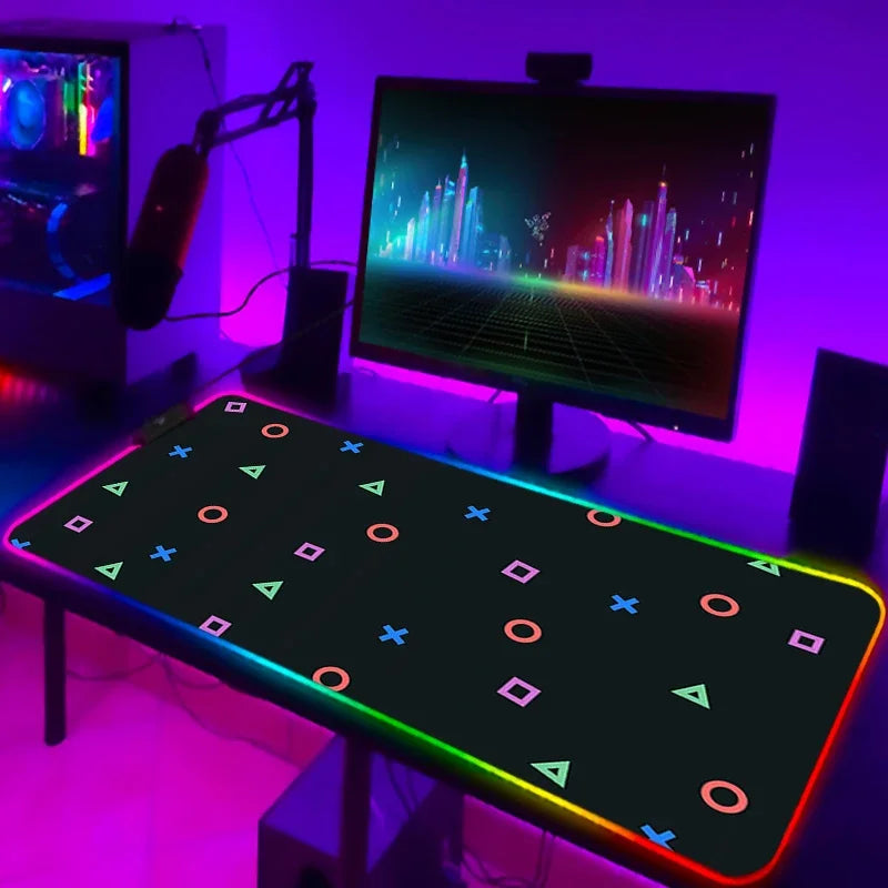 Mouse Pad Gamer RGB LED Grande | Iluminação Multicolorida | Base Antiderrapante | Ideal para PC, Notebook e Setup Gamer
