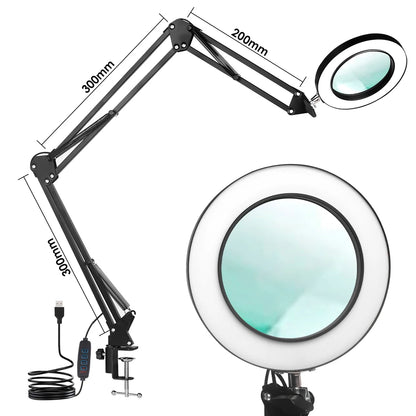 Lupa de Mesa com LED e Braço Dobrável | 3 Modos de Luz | Perfeita para Estética e Trabalhos de Precisão