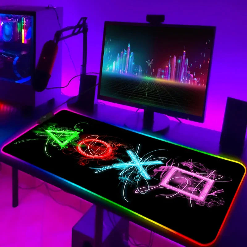 Mouse Pad Gamer RGB LED Grande | Iluminação Multicolorida | Base Antiderrapante | Ideal para PC, Notebook e Setup Gamer