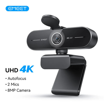 Webcam EMEET 4K/1080P com Foco Automático PDAF | Microfone Duplo com Redução de Ruído | Ideal para Home Office, Zoom, Teams e Streaming