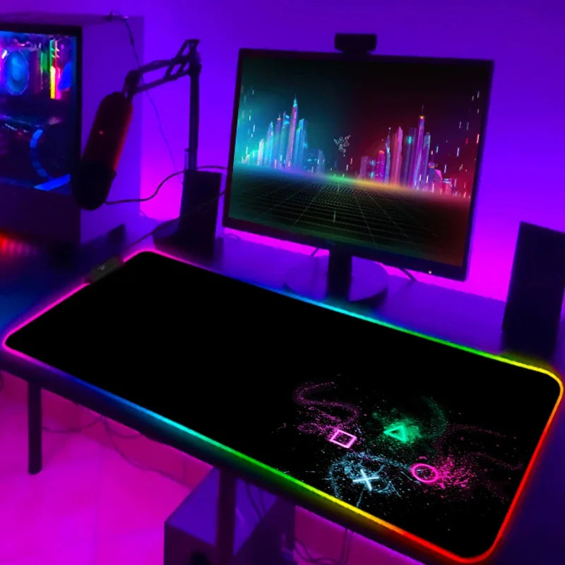 Mouse Pad Gamer RGB LED Grande | Iluminação Multicolorida | Base Antiderrapante | Ideal para PC, Notebook e Setup Gamer
