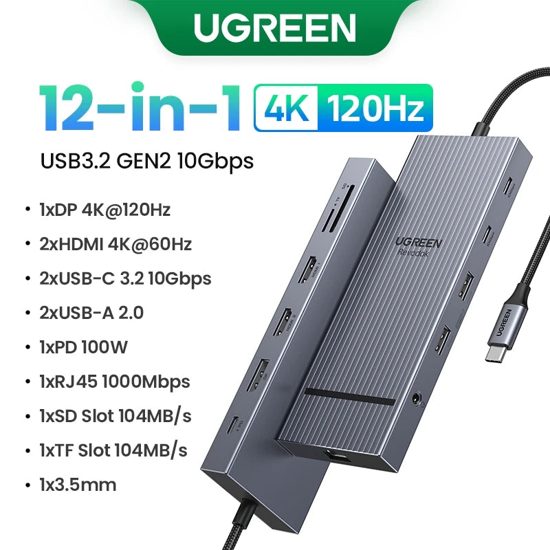 Estação de Acoplamento HUB USB UGREEN 4K120Hz DP Tipo-C