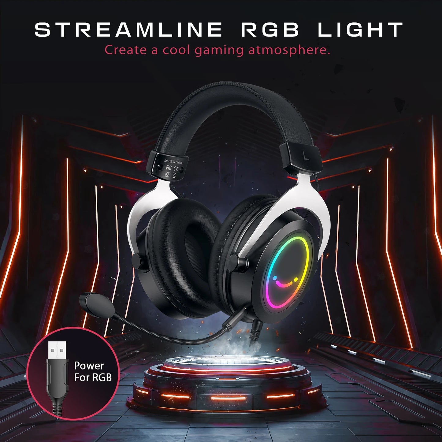 Headset Gamer FIFINE com Som Estéreo/Microfone Destacável/RGB/Controle na Linha, Fone Over-Ear para PC PS4 PS5 Xbox - AMPLIGAME H3