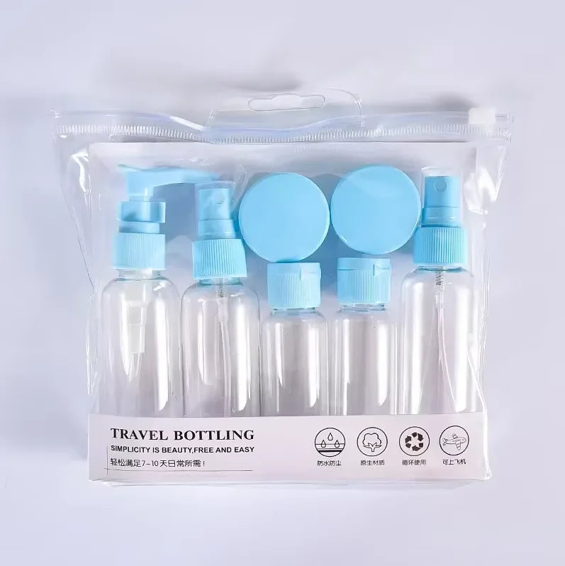 Kit de Frascos de Viagem 7 Peças para Cosméticos | Necessaire com Frascos Reutilizáveis para Shampoo, Creme, Perfume e Skincare