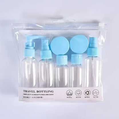 Kit de Frascos de Viagem 7 Peças para Cosméticos | Necessaire com Frascos Reutilizáveis para Shampoo, Creme, Perfume e Skincare