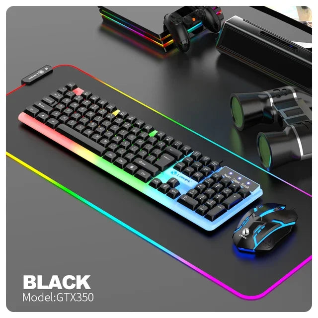 Kit Gamer NG GTX350 com Teclado e Mouse USB com Fio, Iluminação LED, Compatível com Computadores e Notebooks – Cor Preta