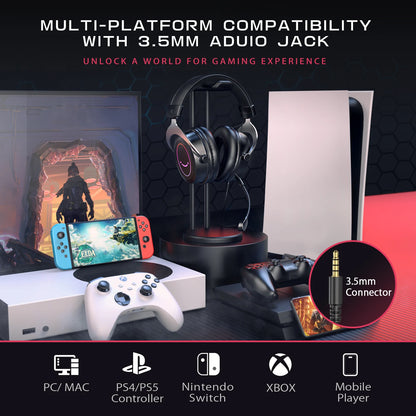 Headset Gamer FIFINE com Som Estéreo/Microfone Destacável/RGB/Controle na Linha, Fone Over-Ear para PC PS4 PS5 Xbox - AMPLIGAME H3