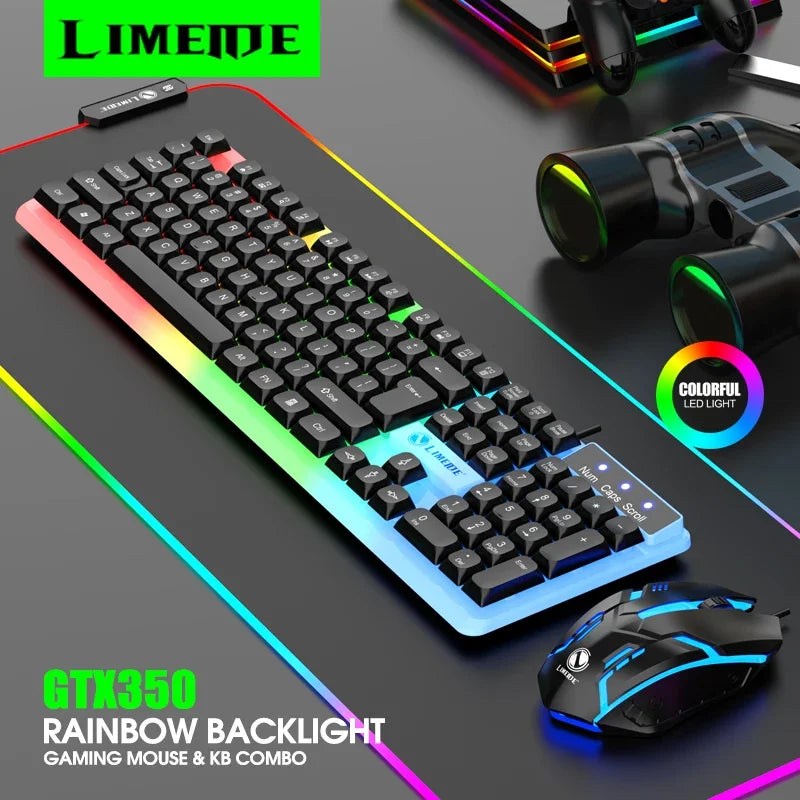 Kit Gamer NG GTX350 com Teclado e Mouse USB com Fio, Iluminação LED, Compatível com Computadores e Notebooks – Cor Preta