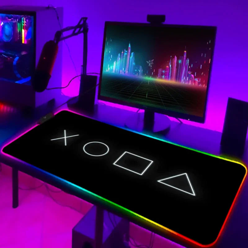 Mouse Pad Gamer RGB LED Grande | Iluminação Multicolorida | Base Antiderrapante | Ideal para PC, Notebook e Setup Gamer