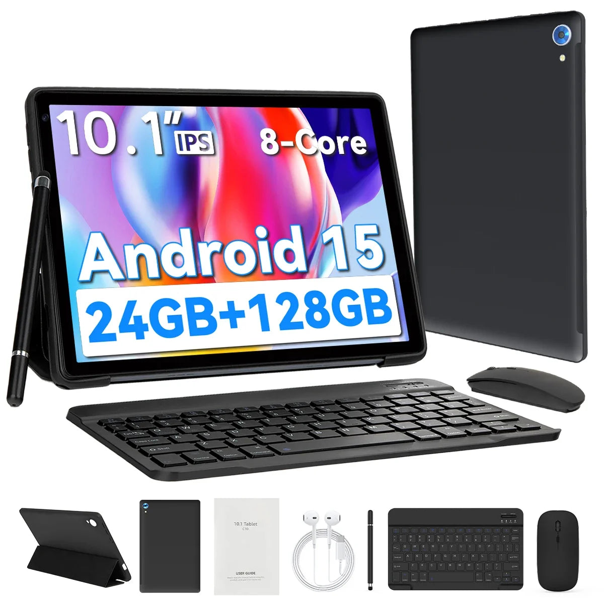 Tablet URAO 10 Polegadas Android 15, 8 Núcleos, 24GB+128GB, Expansão até 1TB, WiFi6, Câmeras 5MP+8MP, com Caneta, Teclado, Mouse, Fone de Ouvido - Kit PC PAD