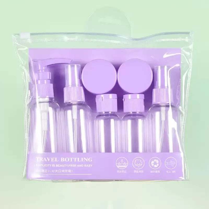 Kit de Frascos de Viagem 7 Peças para Cosméticos | Necessaire com Frascos Reutilizáveis para Shampoo, Creme, Perfume e Skincare