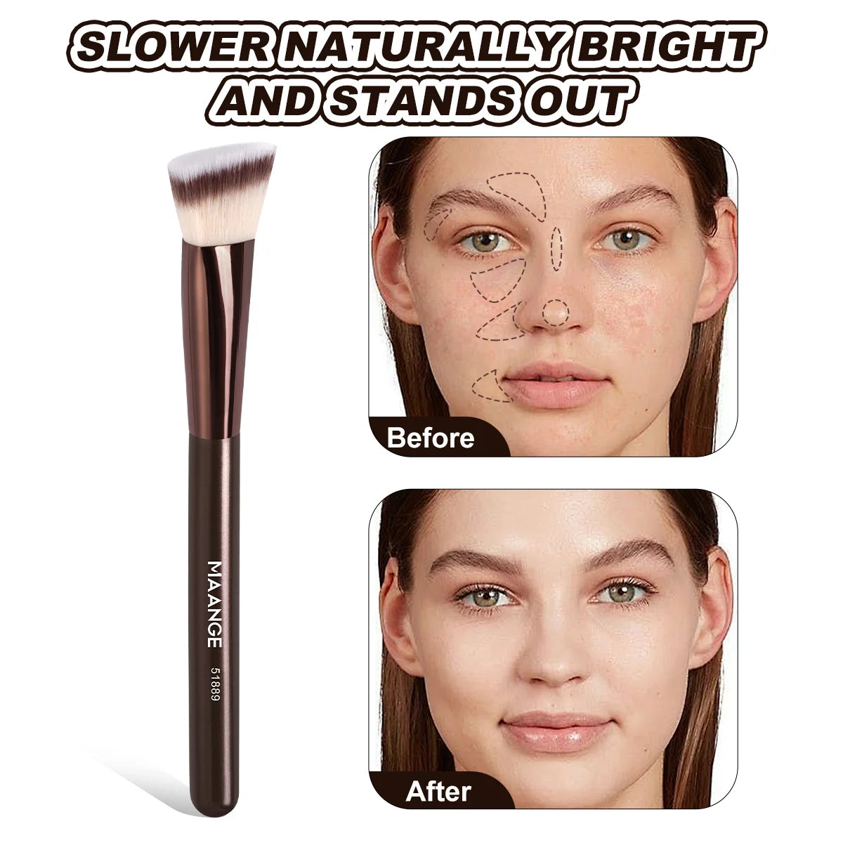Kit de Pincéis MAANGE 5 Peças | Ideal para Base, Corretivo, Contorno, Blush e Olhos