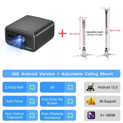 Projetor Touyinger Q12W Pro 2800 ANSI Lumens | Full HD | Compatível com 4K | Wi-Fi | Bluetooth | Smart | Tela Dupla | Home Theater