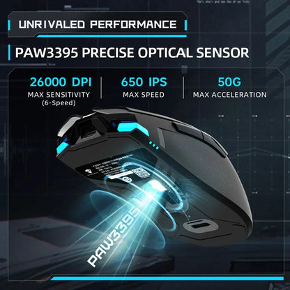 Mouse Gamer Machenike M7 Pro Sem Fio e com Fio | Sensor PAW3395 | Até 26.000 DPI | RGB | Ultraleve 74g