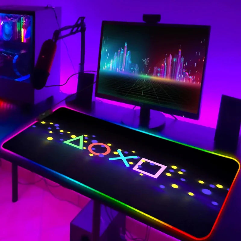 Mouse Pad Gamer RGB LED Grande | Iluminação Multicolorida | Base Antiderrapante | Ideal para PC, Notebook e Setup Gamer