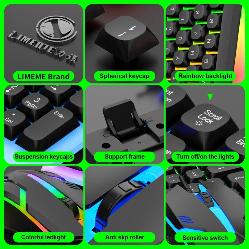 Kit Gamer NG GTX350 com Teclado e Mouse USB com Fio, Iluminação LED, Compatível com Computadores e Notebooks – Cor Preta