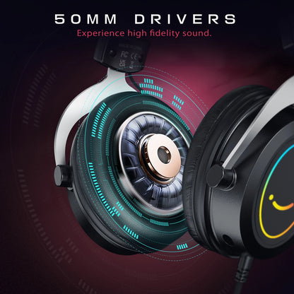 Headset Gamer FIFINE com Som Estéreo/Microfone Destacável/RGB/Controle na Linha, Fone Over-Ear para PC PS4 PS5 Xbox - AMPLIGAME H3