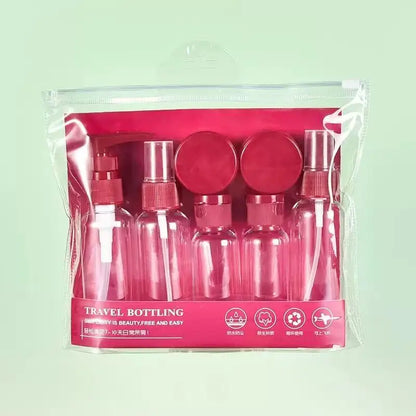 Kit de Frascos de Viagem 7 Peças para Cosméticos | Necessaire com Frascos Reutilizáveis para Shampoo, Creme, Perfume e Skincare