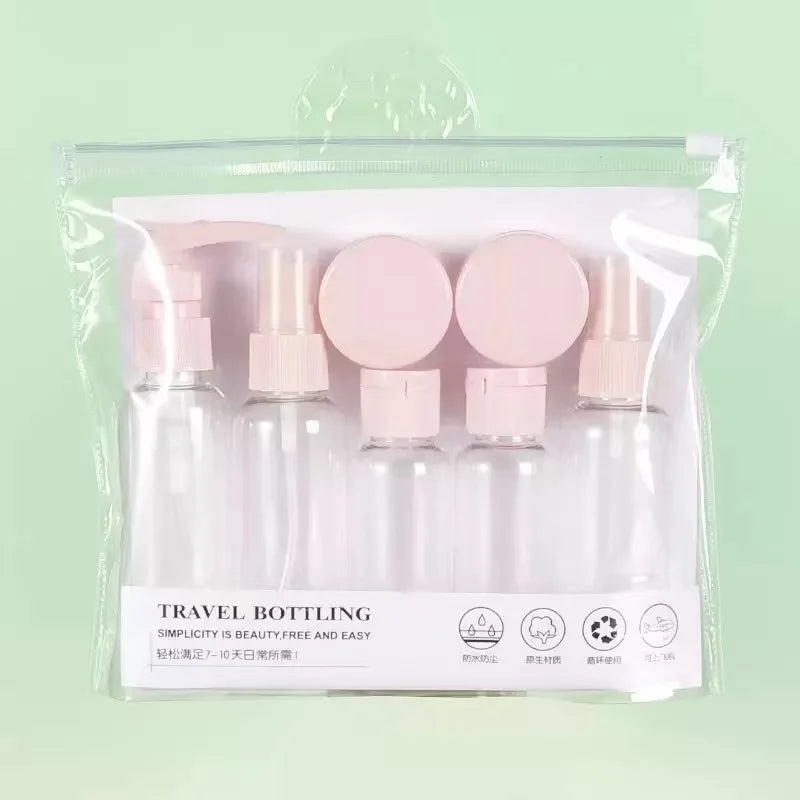 Kit de Frascos de Viagem 7 Peças para Cosméticos | Necessaire com Frascos Reutilizáveis para Shampoo, Creme, Perfume e Skincare