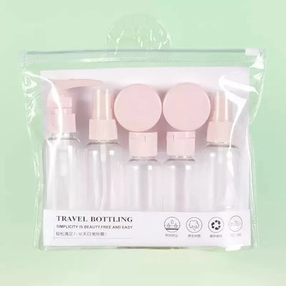 Kit de Frascos de Viagem 7 Peças para Cosméticos | Necessaire com Frascos Reutilizáveis para Shampoo, Creme, Perfume e Skincare