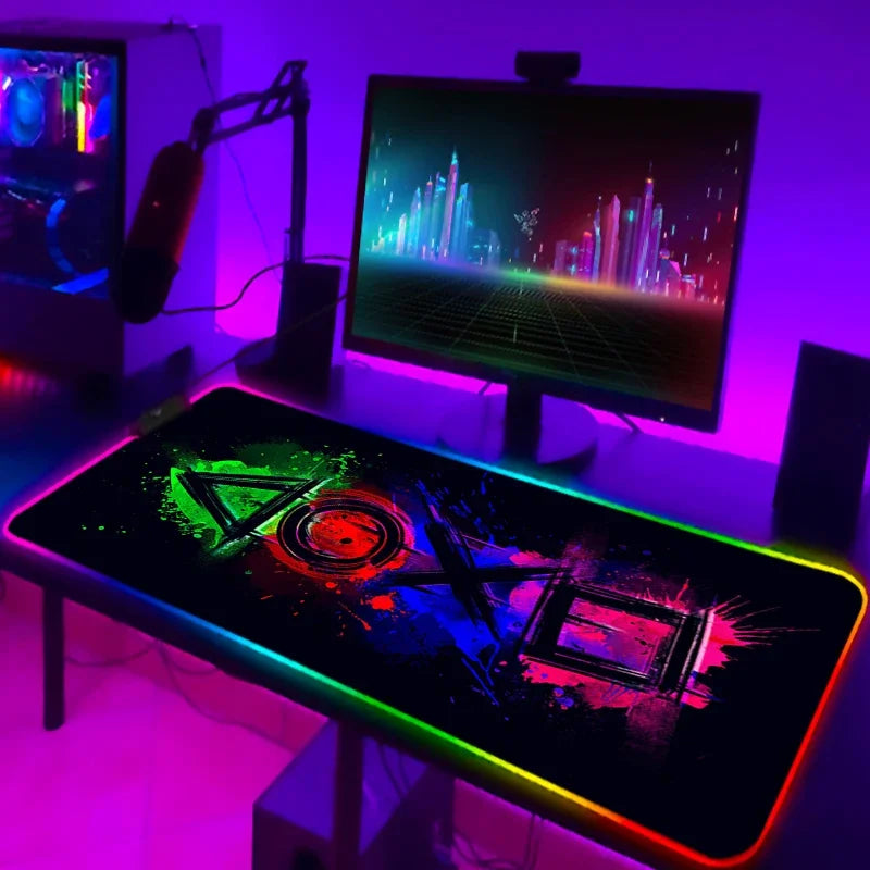 Mouse Pad Gamer RGB LED Grande | Iluminação Multicolorida | Base Antiderrapante | Ideal para PC, Notebook e Setup Gamer