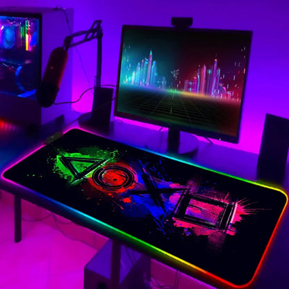 Mouse Pad Gamer RGB LED Grande | Iluminação Multicolorida | Base Antiderrapante | Ideal para PC, Notebook e Setup Gamer