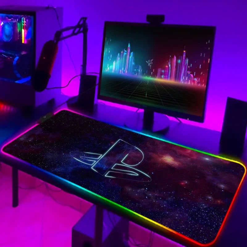 Mouse Pad Gamer RGB LED Grande | Iluminação Multicolorida | Base Antiderrapante | Ideal para PC, Notebook e Setup Gamer