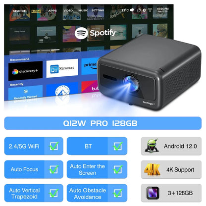 Projetor Touyinger Q12W Pro 2800 ANSI Lumens | Full HD | Compatível com 4K | Wi-Fi | Bluetooth | Smart | Tela Dupla | Home Theater
