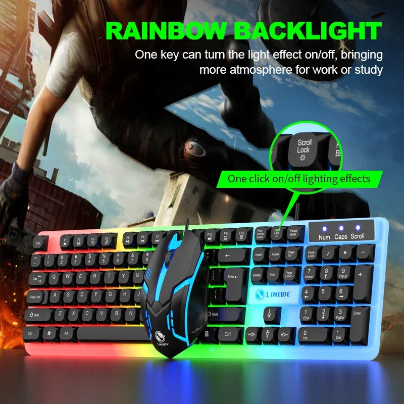 Kit Gamer NG GTX350 com Teclado e Mouse USB com Fio, Iluminação LED, Compatível com Computadores e Notebooks – Cor Preta