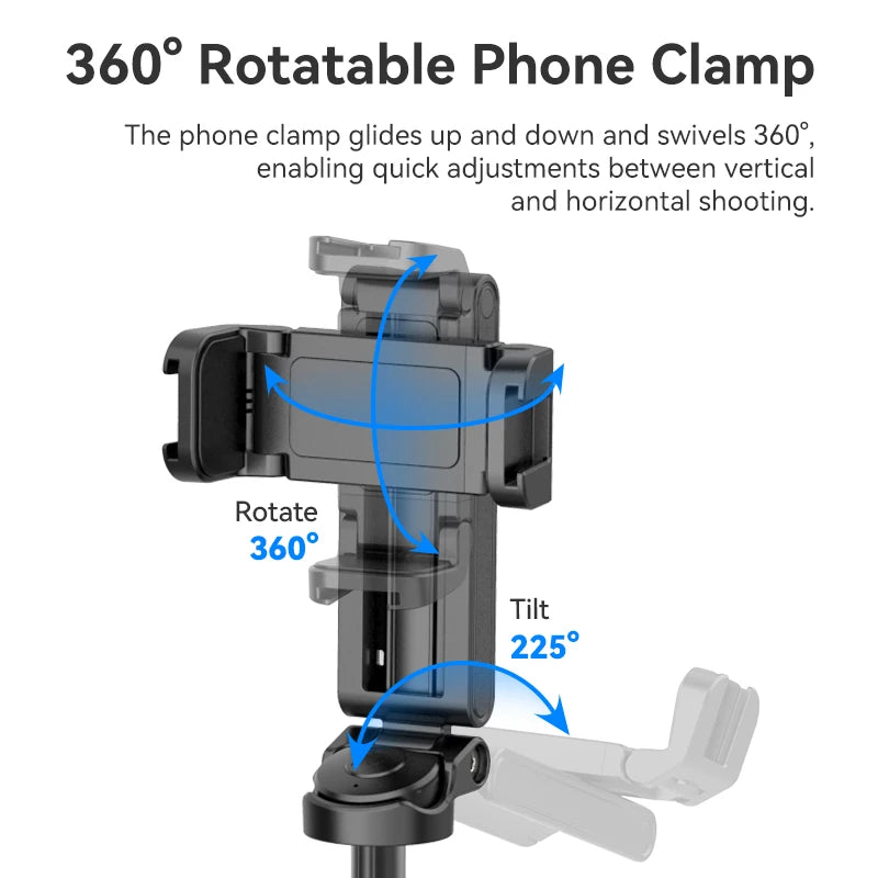 Tripé Ulanzi JJ02 com Controle Remoto 3 em 1 Versátil, Bastão de Selfie e Suporte para Celular, Filmagem Vertical e Horizontal com Suportes de Sapata Fria